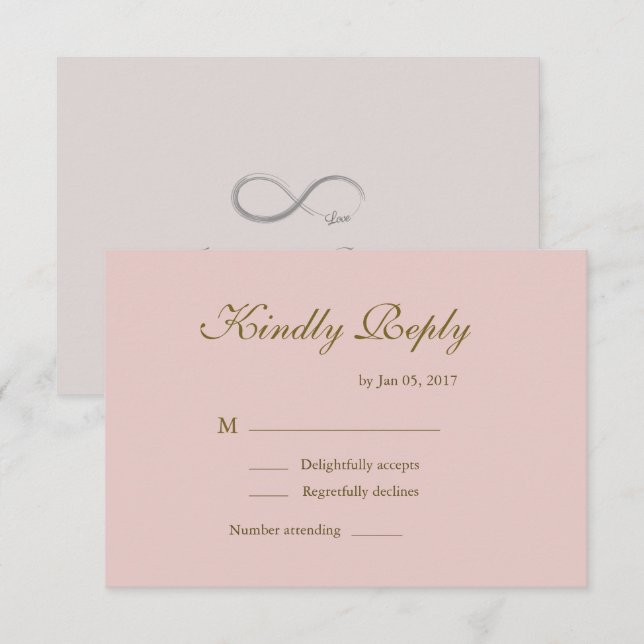 Infinity sign blush pink minimalist wedding RSVP Invitation (Front/Back)