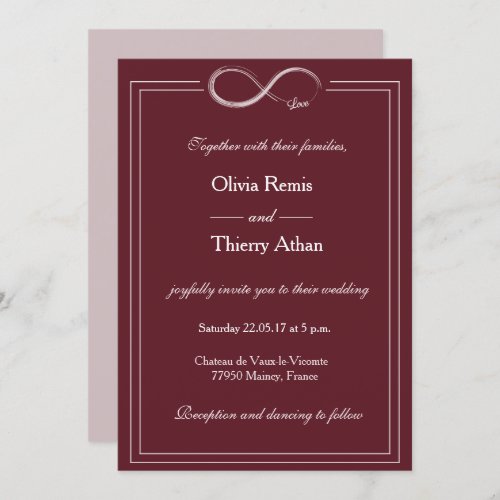 Infinity Sign Burgundy Blush White Elegant Wedding Invitation