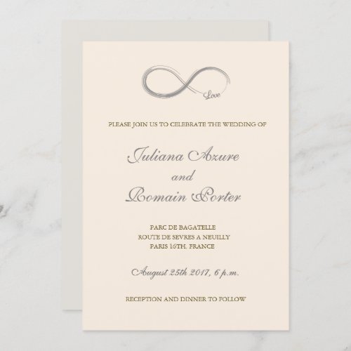 Infinity sign champagne gray minimalist Wedding Invitation