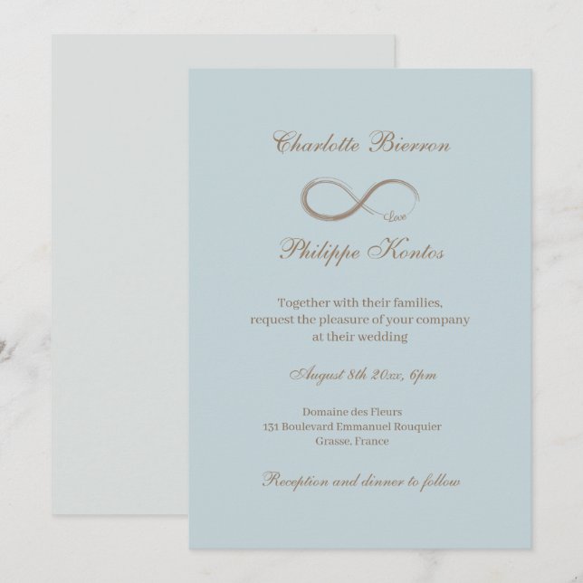 Infinity Sign Dusty Blue Gray Gold Elegant Wedding Invitation (Front/Back)