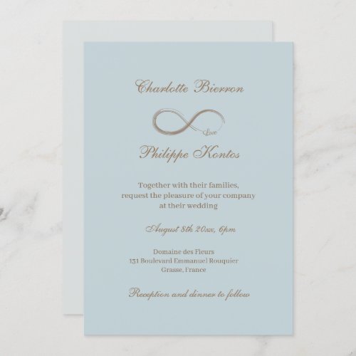 Infinity Sign Dusty Blue Gray Gold Elegant Wedding Invitation