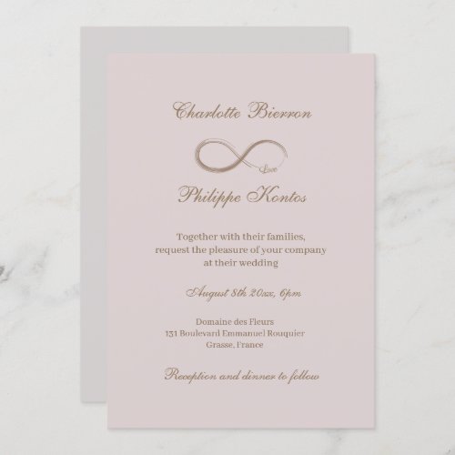 Infinity Sign Dusty Pink Gray Gold Elegant Wedding Invitation