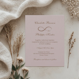 Infinity Sign Dusty Pink Gray Gold Elegant Wedding Invitation