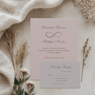 Infinity Sign Dusty Pink Gray Gold Wedding RSVP Invitation