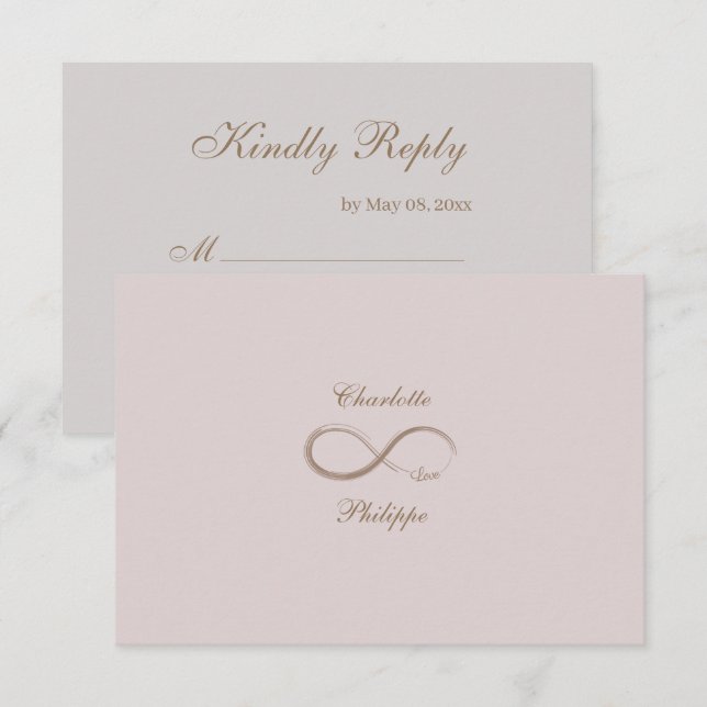 Infinity Sign Dusty Pink Gray Gold Wedding RSVP Invitation (Front/Back)