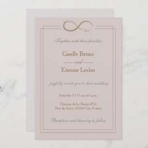 Infinity Sign Dusty Rose Gray Gold Wedding Invitation