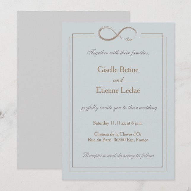 Infinity Sign Gold Blue Gray Geometric Wedding Invitation (Front/Back)