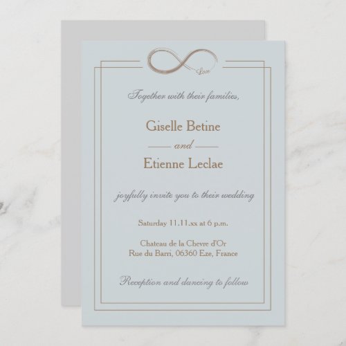 Infinity Sign Gold Blue Gray Geometric Wedding Invitation