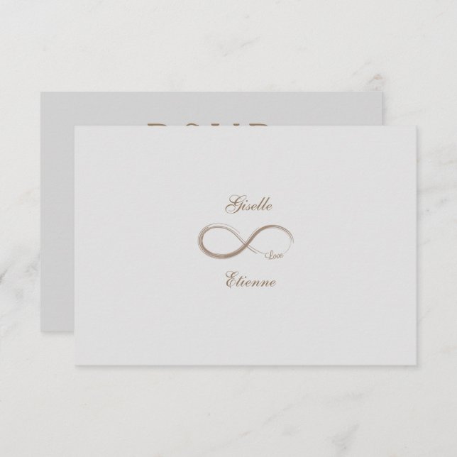 Infinity Sign Gold Gray Custom Name Wedding RSVP Invitation (Front/Back)
