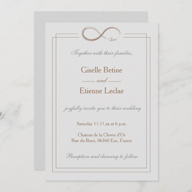Infinity Sign Gold Light Gray Geometric Wedding Invitation (Front/Back)