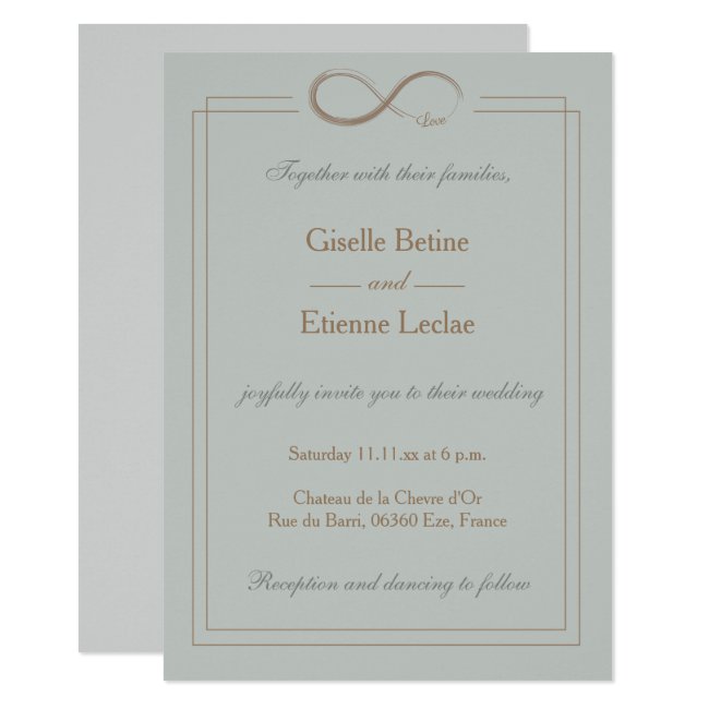 Infinity Sign Gold Sage Gray Geometric Wedding Invitation