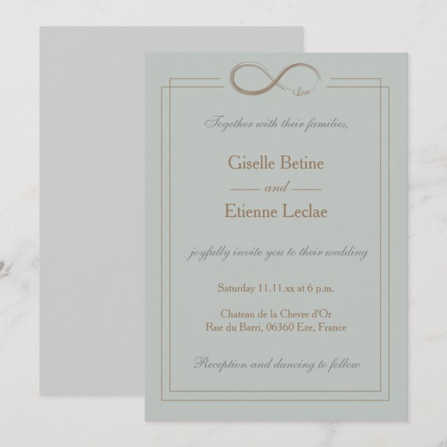 Infinity Sign Gold Sage Gray Geometric Wedding Invitation (Front/Back)
