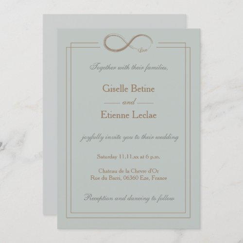 Infinity Sign Gold Sage Gray Geometric Wedding Invitation