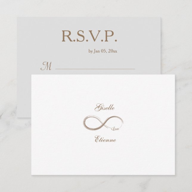 Infinity Sign Gold White Custom Name Wedding RSVP Invitation (Front/Back)