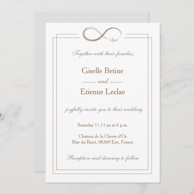 Infinity Sign Gold White Gray Geometric Wedding Invitation (Front/Back)
