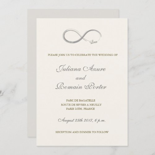 Infinity sign ivory white gray minimalist Wedding Invitation