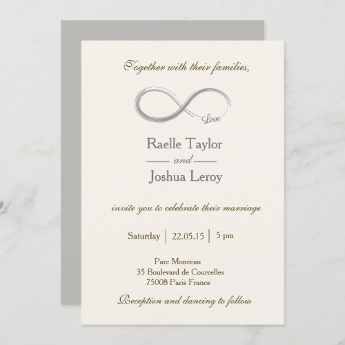 Infinity sign ivory white gray wedding invitation