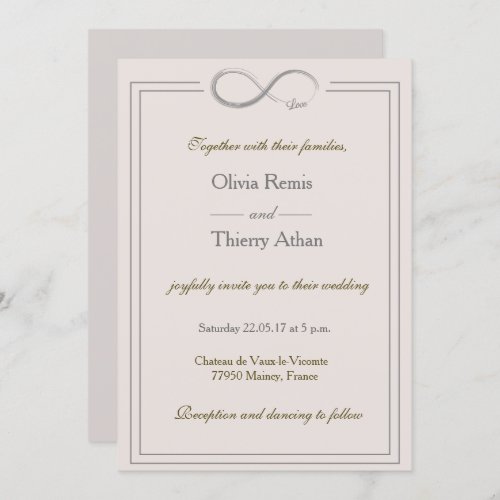 Infinity sign light blush gold gray wedding invitation