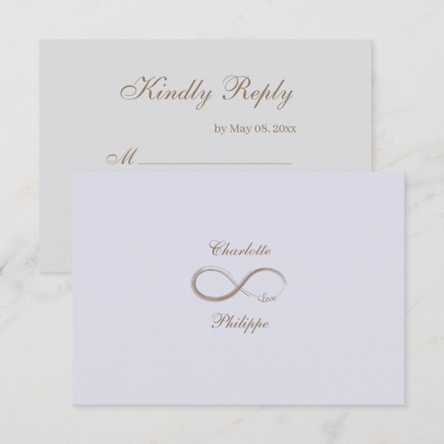 Infinity Sign Lilac Gray Gold Wedding RSVP Invitation (Front/Back)