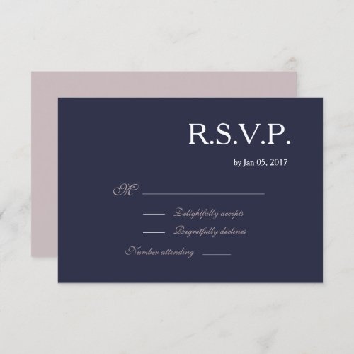 Infinity sign navy blue pink white wedding RSVP Invitation