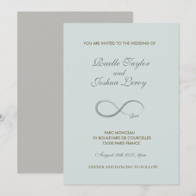 Infinity sign pale blue gray minimalist Wedding Invitation (Front/Back)