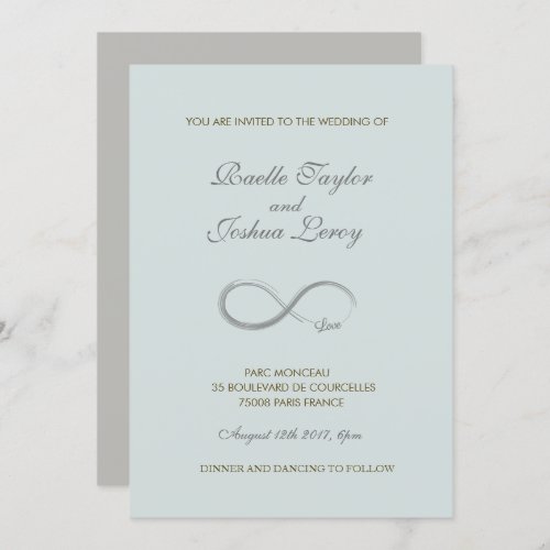 Infinity sign pale blue gray minimalist Wedding Invitation
