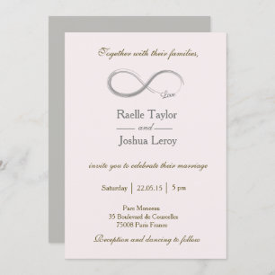 Infinity sign rose pink gray wedding invitation