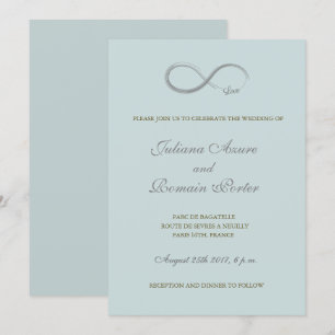 Infinity sign teal green gray minimalist Wedding Invitation