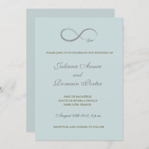 Infinity sign teal green gray minimalist Wedding Invitation