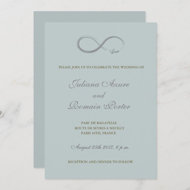 Infinity sign turquoise gray minimalist Wedding Invitation (Front/Back)