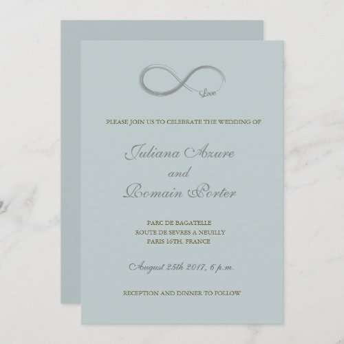 Infinity sign turquoise gray minimalist Wedding Invitation