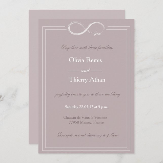 Infinity sign unique blush gray white wedding invitation (Front/Back)
