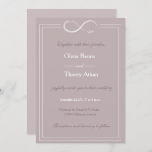 Infinity sign unique blush gray white wedding invitation