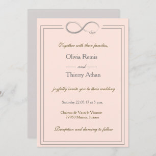 Infinity sign unique coral pink gold gray wedding invitation
