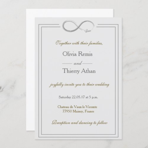 Infinity Sign Unique Gray Gold White Wedding Invitation