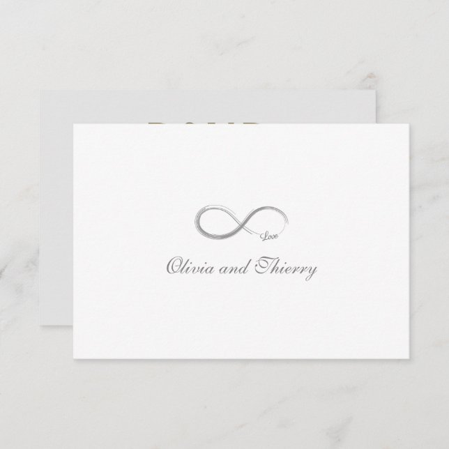 Infinity Sign Unique Gray Gold White Wedding RSVP Invitation (Front/Back)
