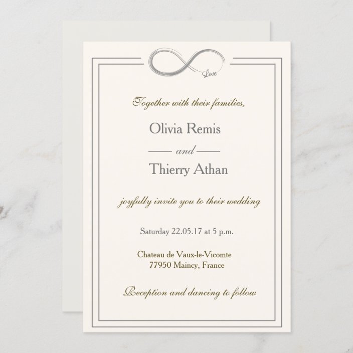 Infinity Sign Unique Ivory White Gold Gray Wedding Invitation Zazzle Com