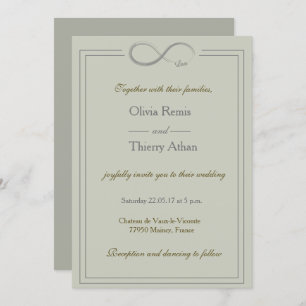 Infinity sign unique olive green gold gray wedding invitation
