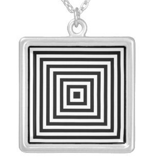 Infinity Squares Black & White Optical Illusion Silver Plated Necklace