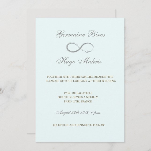Infinity symbol aqua gray gold elegant wedding invitation (Front/Back)