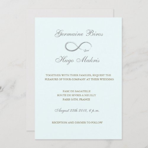 Infinity symbol aqua gray gold elegant wedding invitation