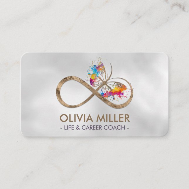 Infinity Symbol Butterfly Color Splatter Business Card (Front)