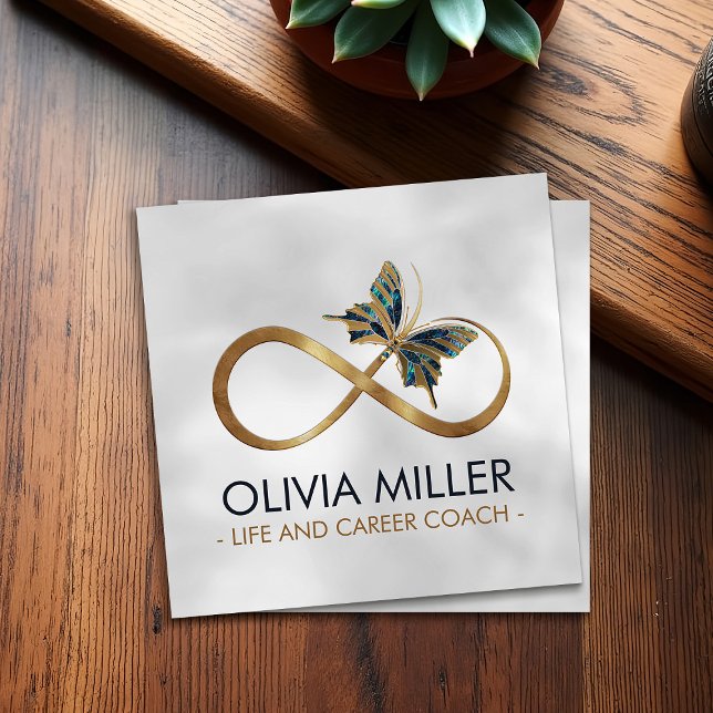 Infinity Symbol Butterfly Gold and Abalone Shell Square Business Card (Creator Uploaded)