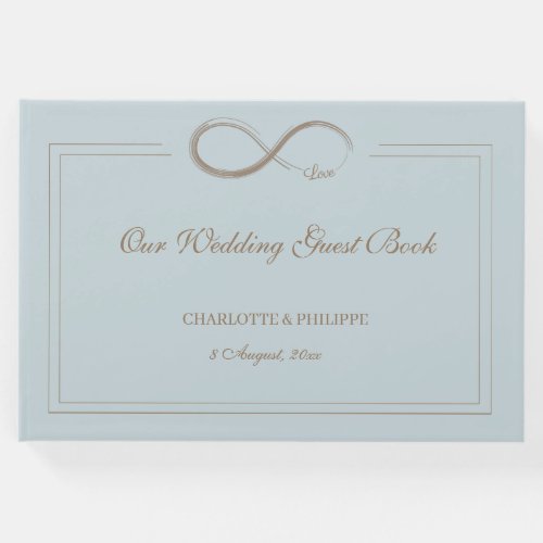 Infinity Symbol Dusty Blue Gray Gold Wedding Guest Book