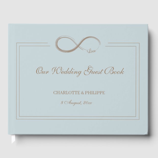 Infinity Symbol Dusty Blue Gray Gold Wedding Guest Book (Front)