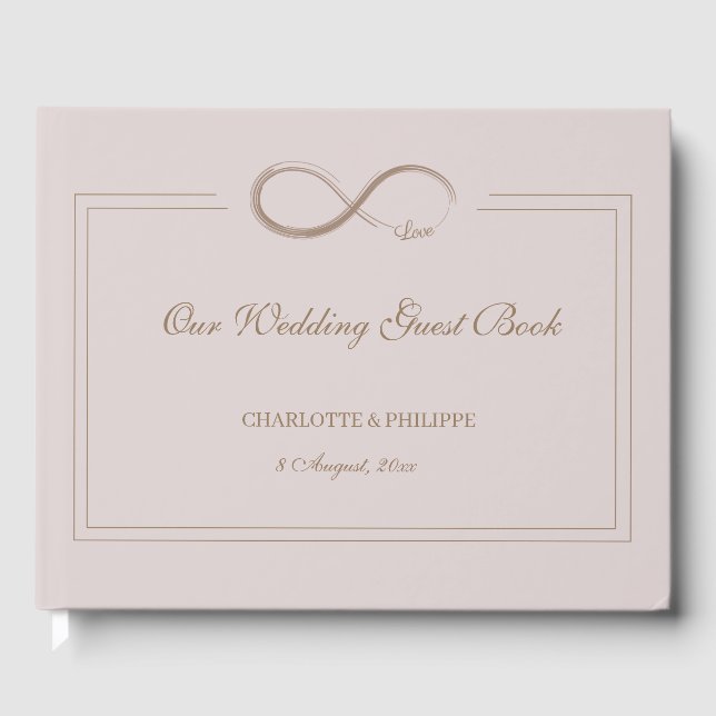 Infinity Symbol Dusty Pink Gray Gold Wedding Guest Book (Front)