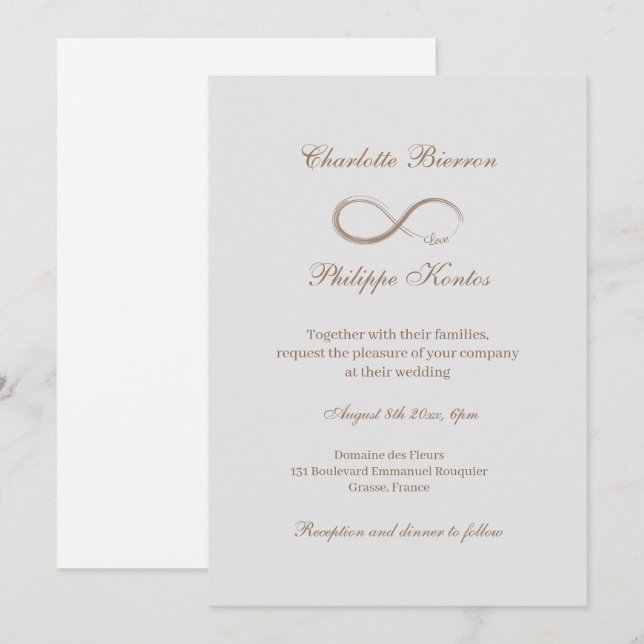 Infinity Symbol Elegant Gold Gray White Wedding Invitation (Front/Back)