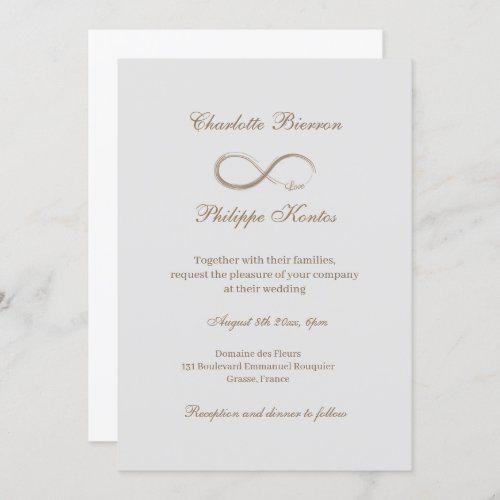 Infinity Symbol Elegant Gold Gray White Wedding Invitation