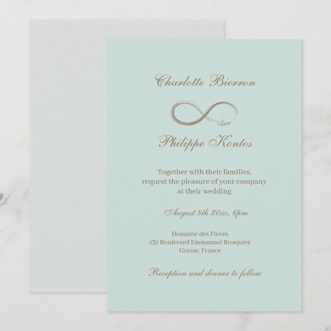 Infinity Symbol Elegant Gold Teal Wedding Invitation (Front/Back)