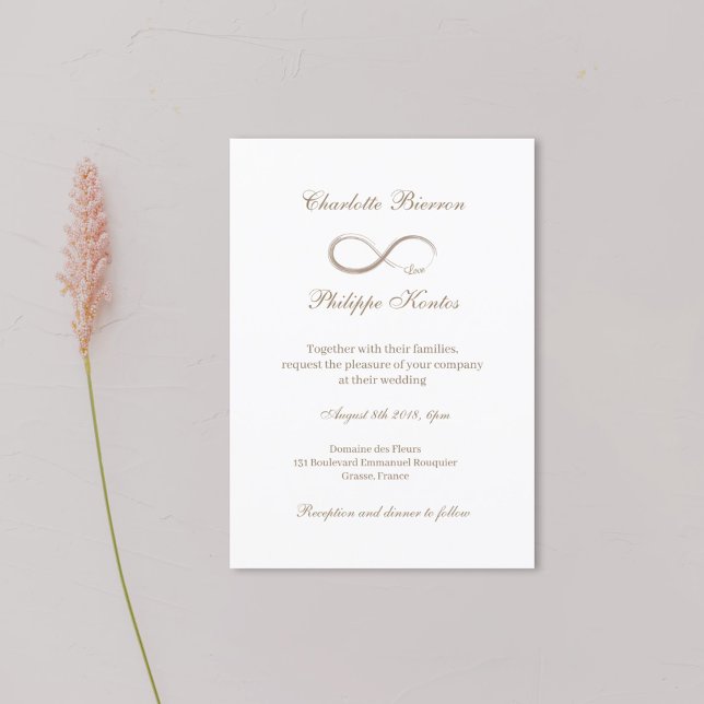 Infinity symbol Elegant Gold White Gray Wedding Invitation (Creator Uploaded)